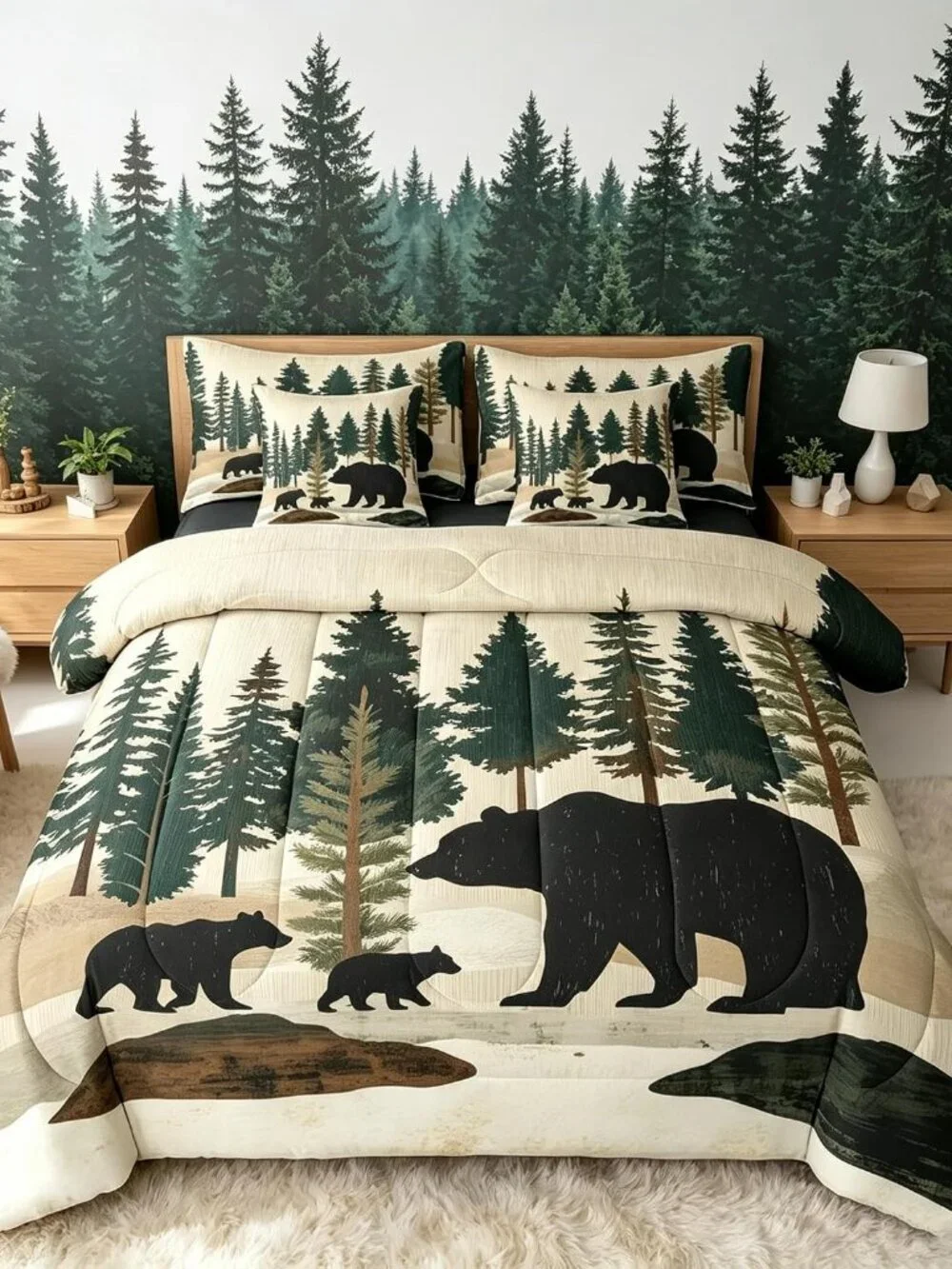 Rustic Bear Queen Comforter Set with Sheets for Kids Boys Girls Country Farmhous